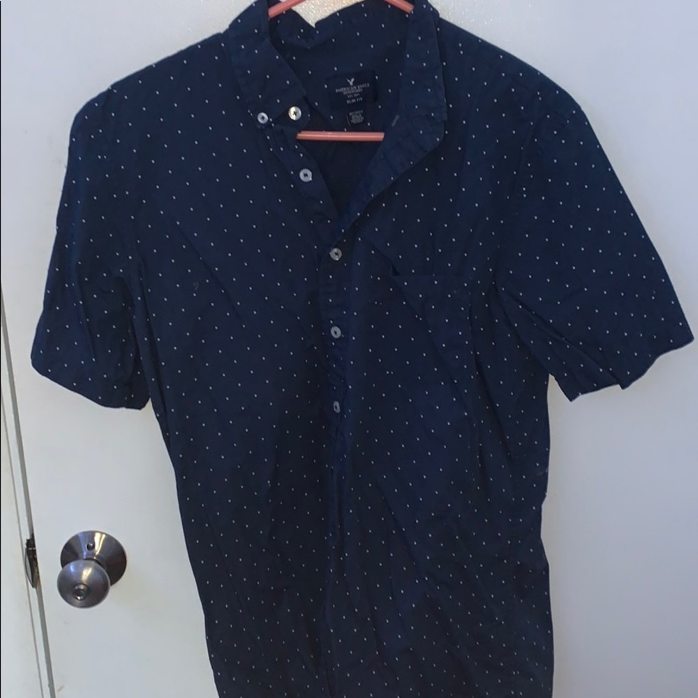 men’s polka dot navy shirt